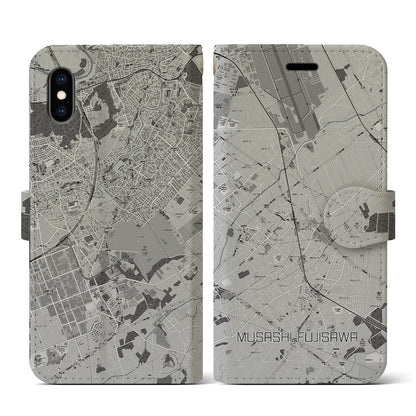 【武蔵藤沢（埼玉県）】地図柄iPhoneケース（手帳タイプ）モノトーン・iPhone XS / X 用