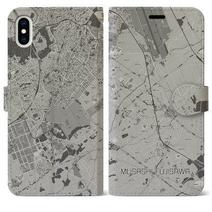 【武蔵藤沢（埼玉県）】地図柄iPhoneケース（手帳タイプ）モノトーン・iPhone XS Max 用