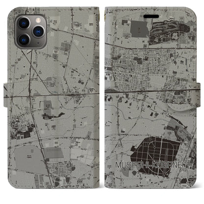 【武蔵小金井（東京都）】地図柄iPhoneケース（手帳タイプ）モノトーン・iPhone 11 Pro Max 用