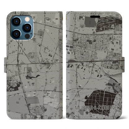 【武蔵小金井（東京都）】地図柄iPhoneケース（手帳タイプ）モノトーン・iPhone 12 / 12 Pro 用