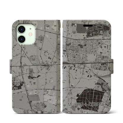 【武蔵小金井（東京都）】地図柄iPhoneケース（手帳タイプ）モノトーン・iPhone 12 mini 用