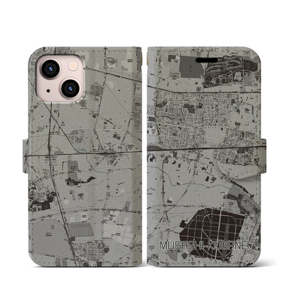 【武蔵小金井（東京都）】地図柄iPhoneケース（手帳タイプ）モノトーン・iPhone 13 mini 用