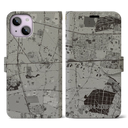 【武蔵小金井（東京都）】地図柄iPhoneケース（手帳タイプ）モノトーン・iPhone 14 用