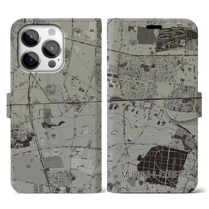 【武蔵小金井（東京都）】地図柄iPhoneケース（手帳タイプ）モノトーン・iPhone 14 Pro 用