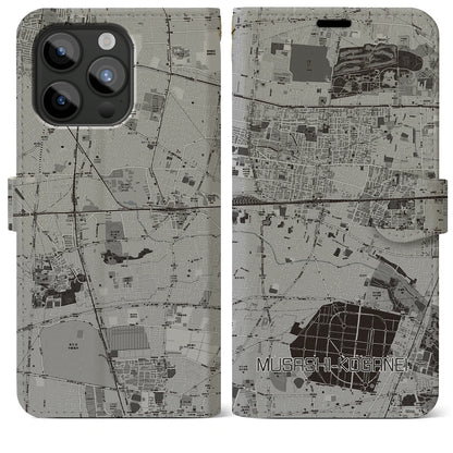 【武蔵小金井（東京都）】地図柄iPhoneケース（手帳タイプ）モノトーン・iPhone 15 Pro Max 用