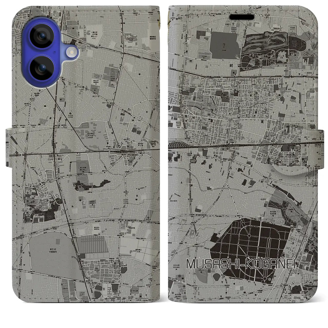 【武蔵小金井(東京都)】地図柄iPhoneケース(手帳タイプ)モノトーン・iPhone 16 Pro Max 用