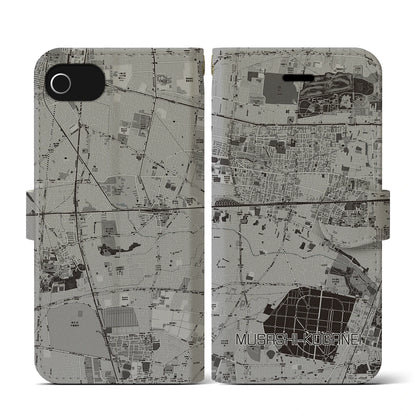 【武蔵小金井（東京都）】地図柄iPhoneケース（手帳タイプ）モノトーン・iPhone SE（第3 / 第2世代） / 8 / 7 / 6s / 6 用