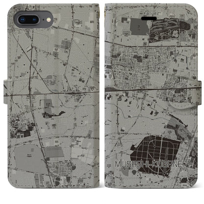 【武蔵小金井（東京都）】地図柄iPhoneケース（手帳タイプ）モノトーン・iPhone 8Plus /7Plus / 6sPlus / 6Plus 用