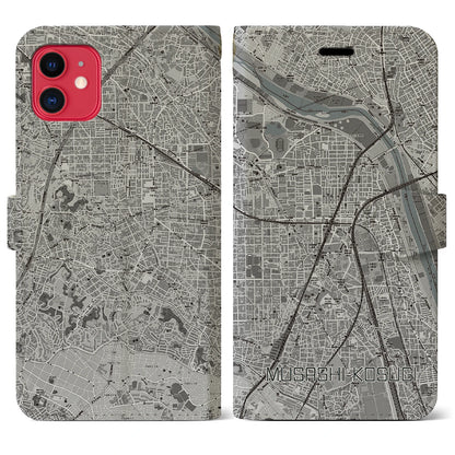 【武蔵小杉（神奈川県）】地図柄iPhoneケース（手帳タイプ）モノトーン・iPhone 11 用