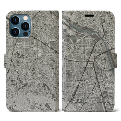 【武蔵小杉（神奈川県）】地図柄iPhoneケース（手帳タイプ）モノトーン・iPhone 12 / 12 Pro 用