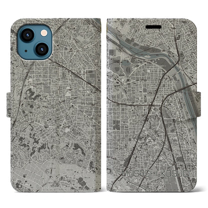 【武蔵小杉（神奈川県）】地図柄iPhoneケース（手帳タイプ）モノトーン・iPhone 13 用