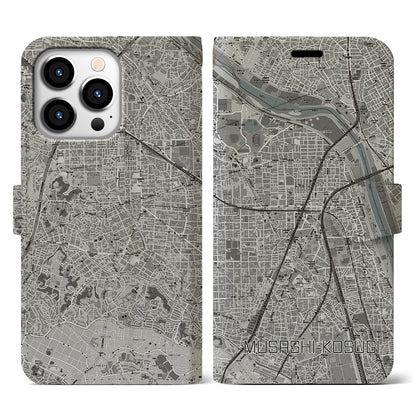 【武蔵小杉（神奈川県）】地図柄iPhoneケース（手帳タイプ）モノトーン・iPhone 13 Pro 用