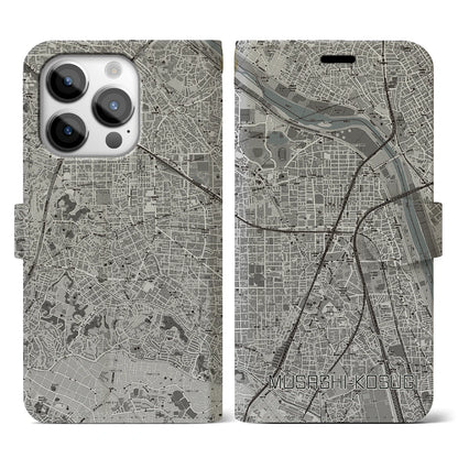 【武蔵小杉（神奈川県）】地図柄iPhoneケース（手帳タイプ）モノトーン・iPhone 14 Pro 用