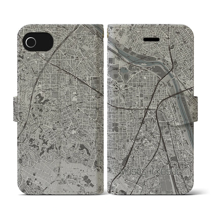 【武蔵小杉（神奈川県）】地図柄iPhoneケース（手帳タイプ）モノトーン・iPhone SE（第3 / 第2世代） / 8 / 7 / 6s / 6 用