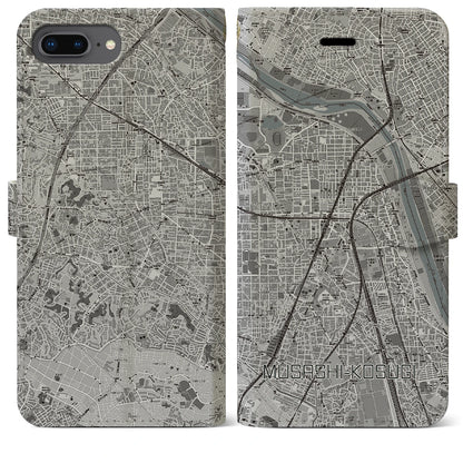 【武蔵小杉（神奈川県）】地図柄iPhoneケース（手帳タイプ）モノトーン・iPhone 8Plus /7Plus / 6sPlus / 6Plus 用