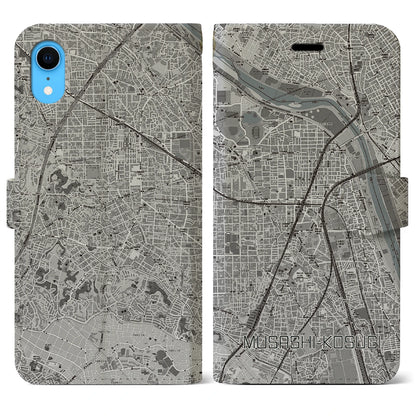 【武蔵小杉（神奈川県）】地図柄iPhoneケース（手帳タイプ）モノトーン・iPhone XR 用