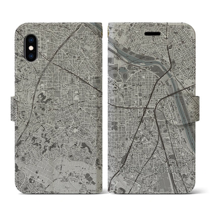 【武蔵小杉（神奈川県）】地図柄iPhoneケース（手帳タイプ）モノトーン・iPhone XS / X 用