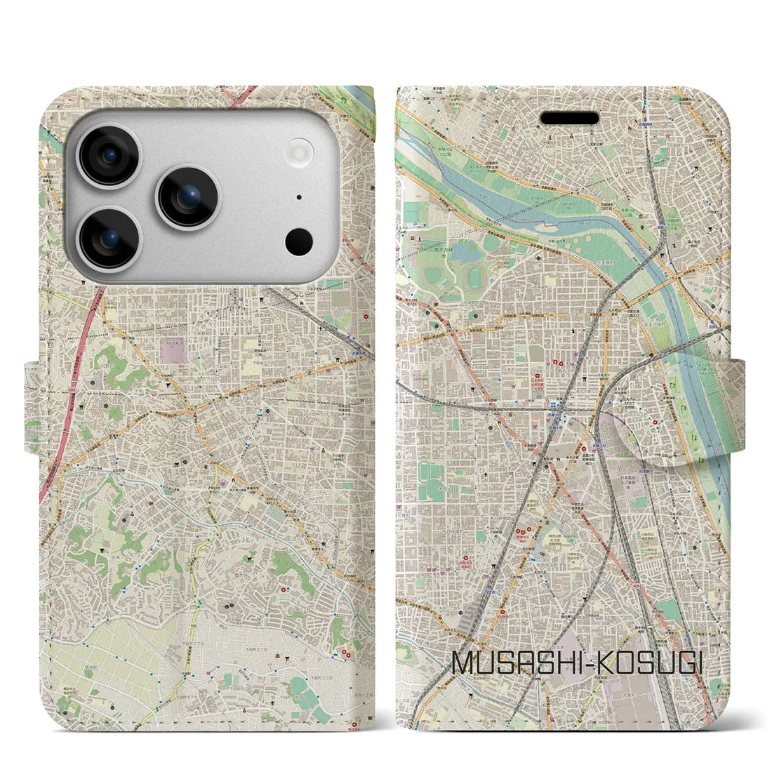 【武蔵小杉（神奈川県）】地図柄iPhoneケース（手帳タイプ）モノトーン・iPhone 17 Pro Max 用