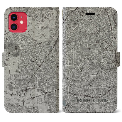 【武蔵小山（東京都）】地図柄iPhoneケース（手帳タイプ）モノトーン・iPhone 11 用