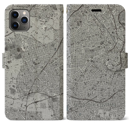 【武蔵小山（東京都）】地図柄iPhoneケース（手帳タイプ）モノトーン・iPhone 11 Pro Max 用