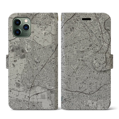 【武蔵小山（東京都）】地図柄iPhoneケース（手帳タイプ）モノトーン・iPhone 11 Pro 用