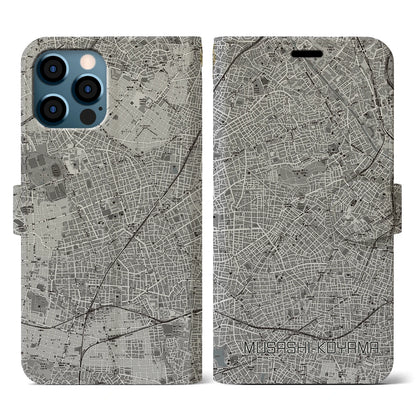 【武蔵小山（東京都）】地図柄iPhoneケース（手帳タイプ）モノトーン・iPhone 12 / 12 Pro 用