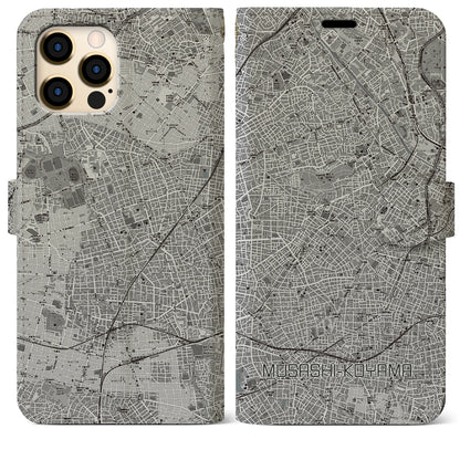 【武蔵小山（東京都）】地図柄iPhoneケース（手帳タイプ）モノトーン・iPhone 12 Pro Max 用