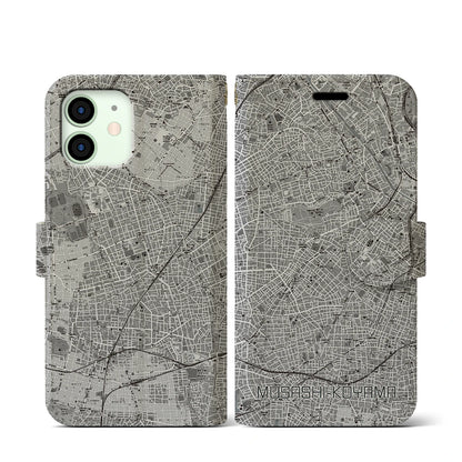 【武蔵小山（東京都）】地図柄iPhoneケース（手帳タイプ）モノトーン・iPhone 12 mini 用