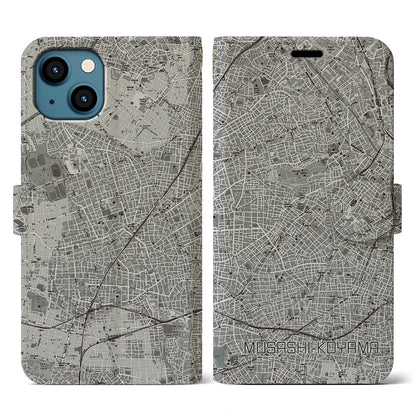 【武蔵小山（東京都）】地図柄iPhoneケース（手帳タイプ）モノトーン・iPhone 13 用