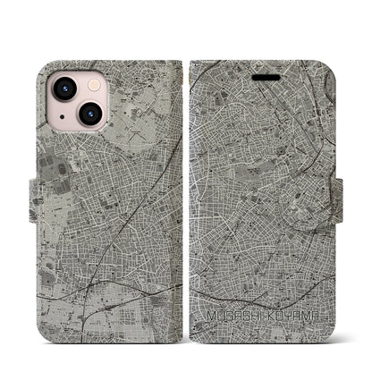 【武蔵小山（東京都）】地図柄iPhoneケース（手帳タイプ）モノトーン・iPhone 13 mini 用