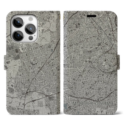【武蔵小山（東京都）】地図柄iPhoneケース（手帳タイプ）モノトーン・iPhone 14 Pro 用