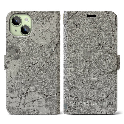 【武蔵小山（東京都）】地図柄iPhoneケース（手帳タイプ）モノトーン・iPhone 15 用