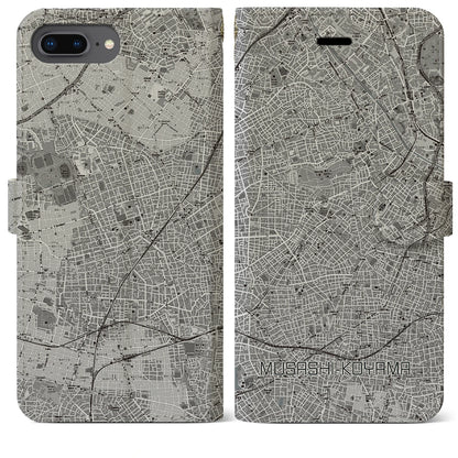 【武蔵小山（東京都）】地図柄iPhoneケース（手帳タイプ）モノトーン・iPhone 8Plus /7Plus / 6sPlus / 6Plus 用