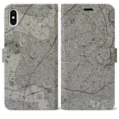 【武蔵小山（東京都）】地図柄iPhoneケース（手帳タイプ）モノトーン・iPhone XS Max 用