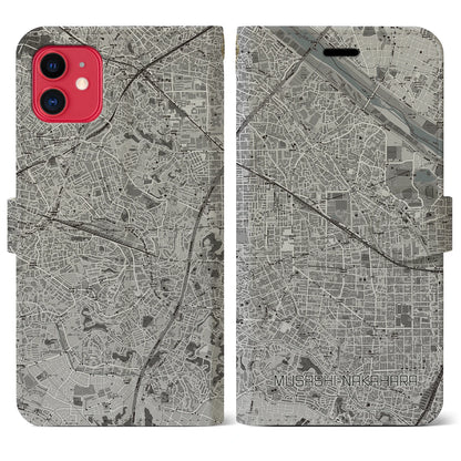 【武蔵中原（神奈川県）】地図柄iPhoneケース（手帳タイプ）モノトーン・iPhone 11 用