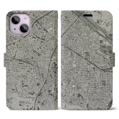 【武蔵中原（神奈川県）】地図柄iPhoneケース（手帳タイプ）モノトーン・iPhone 14 用