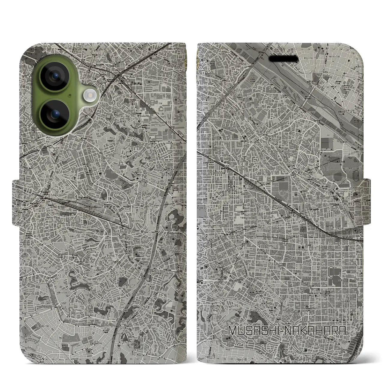 【武蔵中原（神奈川県）】地図柄iPhoneケース（手帳タイプ）