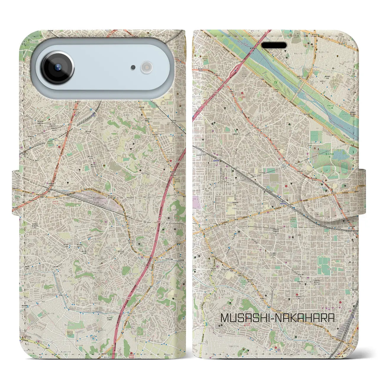 【武蔵中原（神奈川県）】地図柄iPhoneケース（手帳タイプ）