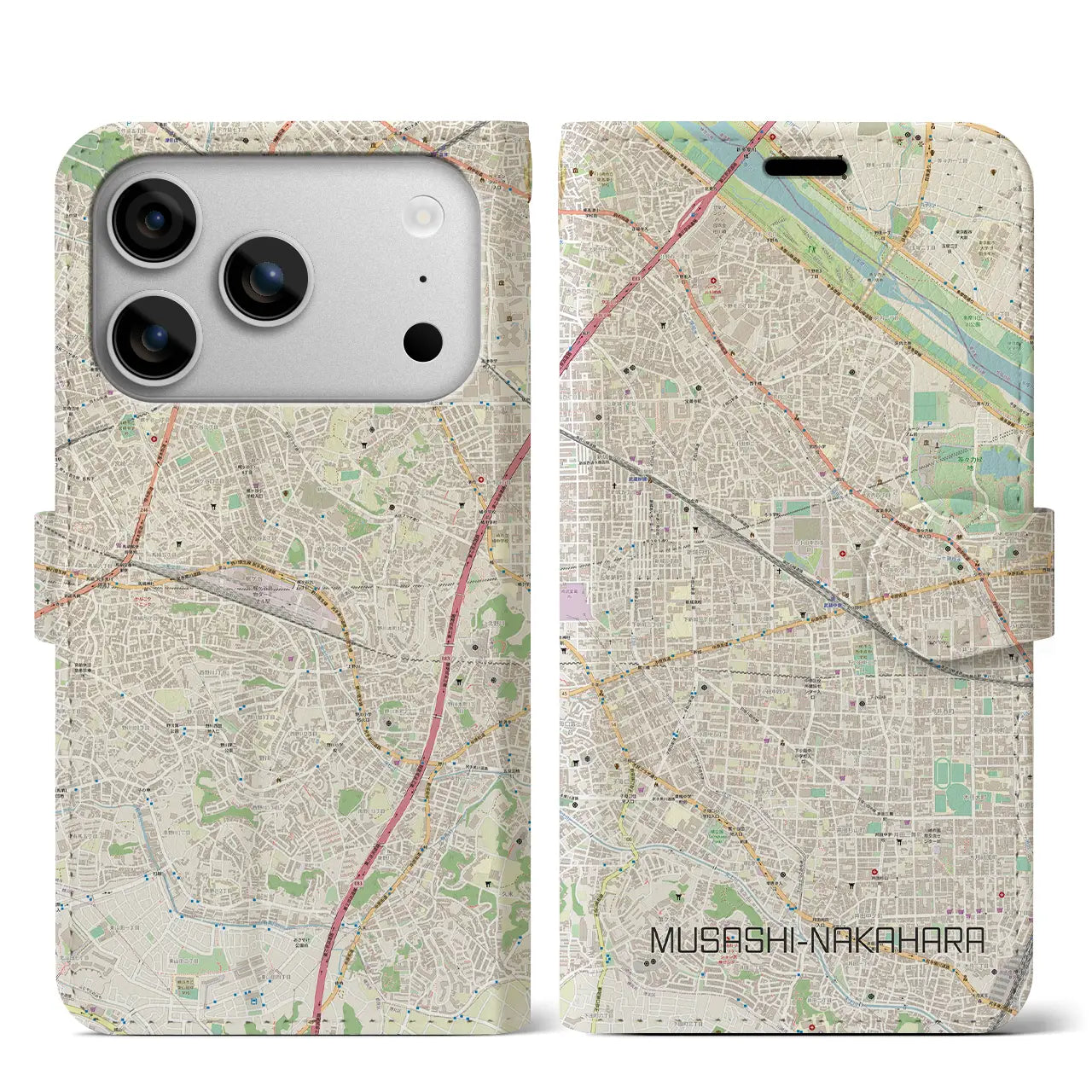 【武蔵中原（神奈川県）】地図柄iPhoneケース（手帳タイプ）