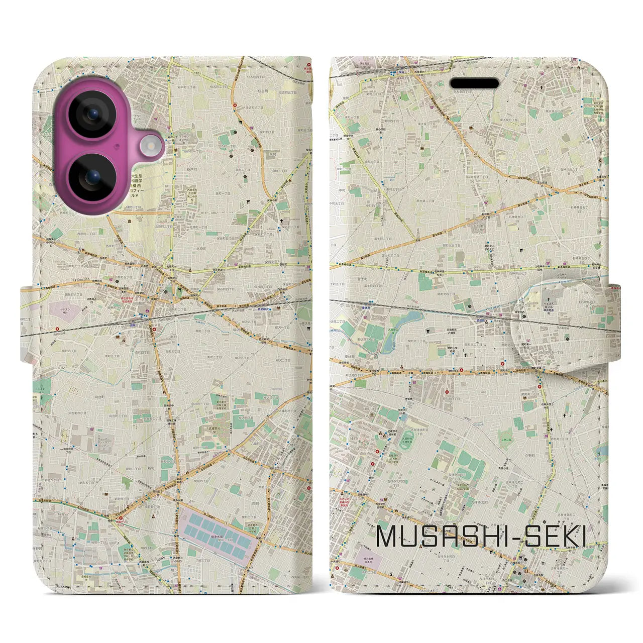 【武蔵関（東京都）】地図柄iPhoneケース（手帳タイプ）ナチュラル・iPhone 16 Pro 用