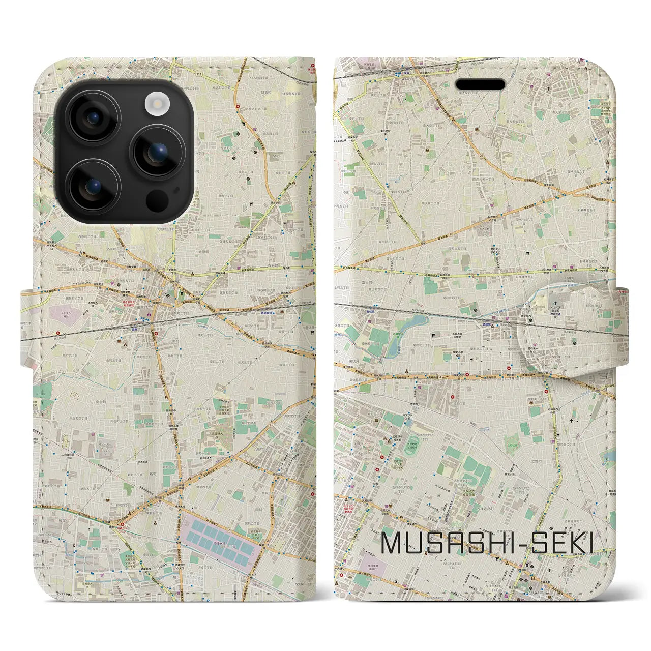 【武蔵関（東京都）】地図柄iPhoneケース（手帳タイプ）ナチュラル・iPhone 16 用