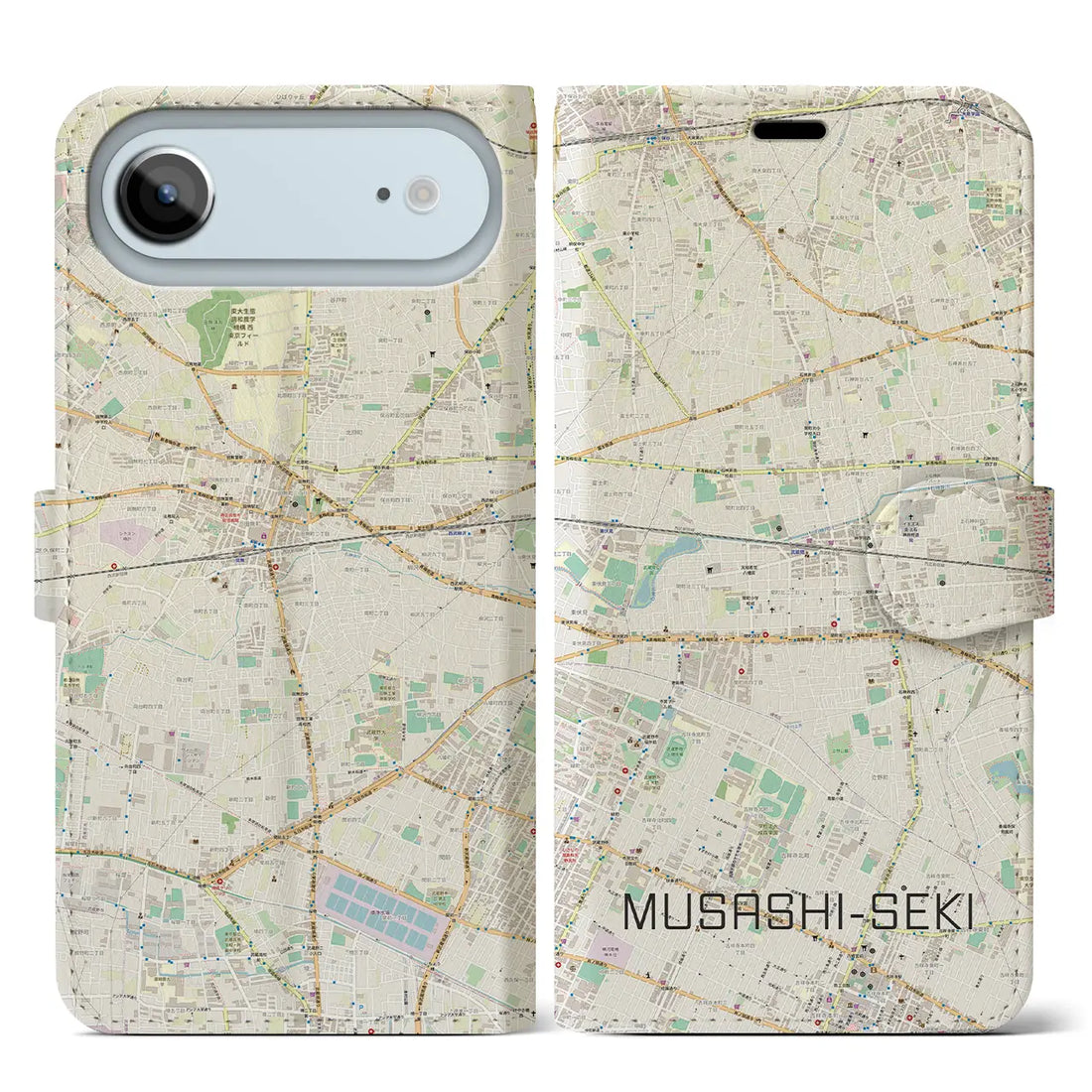 【武蔵関（東京都）】地図柄iPhoneケース（手帳タイプ）ナチュラル・iPhone 17 Pro Max 用