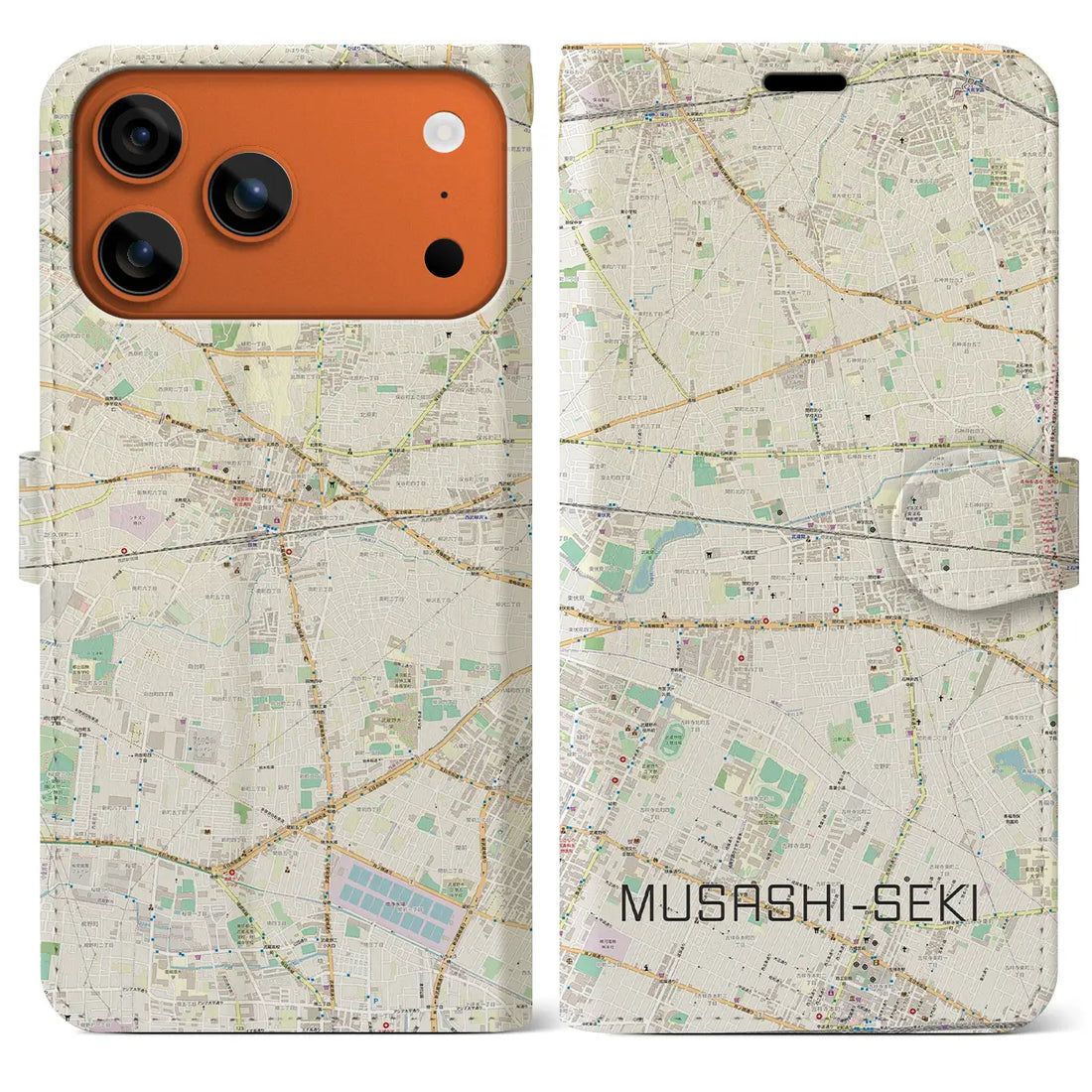 【武蔵関（東京都）】地図柄iPhoneケース（手帳タイプ）モノトーン・iPhone 17 Pro Max 用
