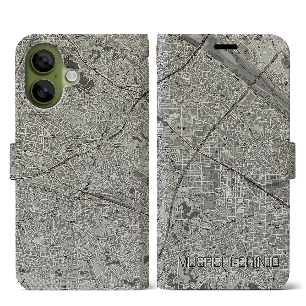 【武蔵新城（神奈川県）】地図柄iPhoneケース（手帳タイプ）
