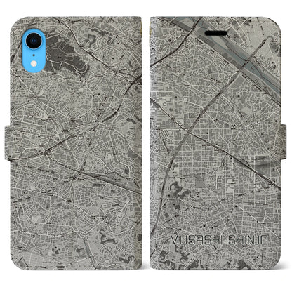 【武蔵新城（神奈川県）】地図柄iPhoneケース（手帳タイプ）モノトーン・iPhone XR 用