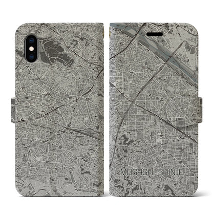 【武蔵新城（神奈川県）】地図柄iPhoneケース（手帳タイプ）モノトーン・iPhone XS / X 用