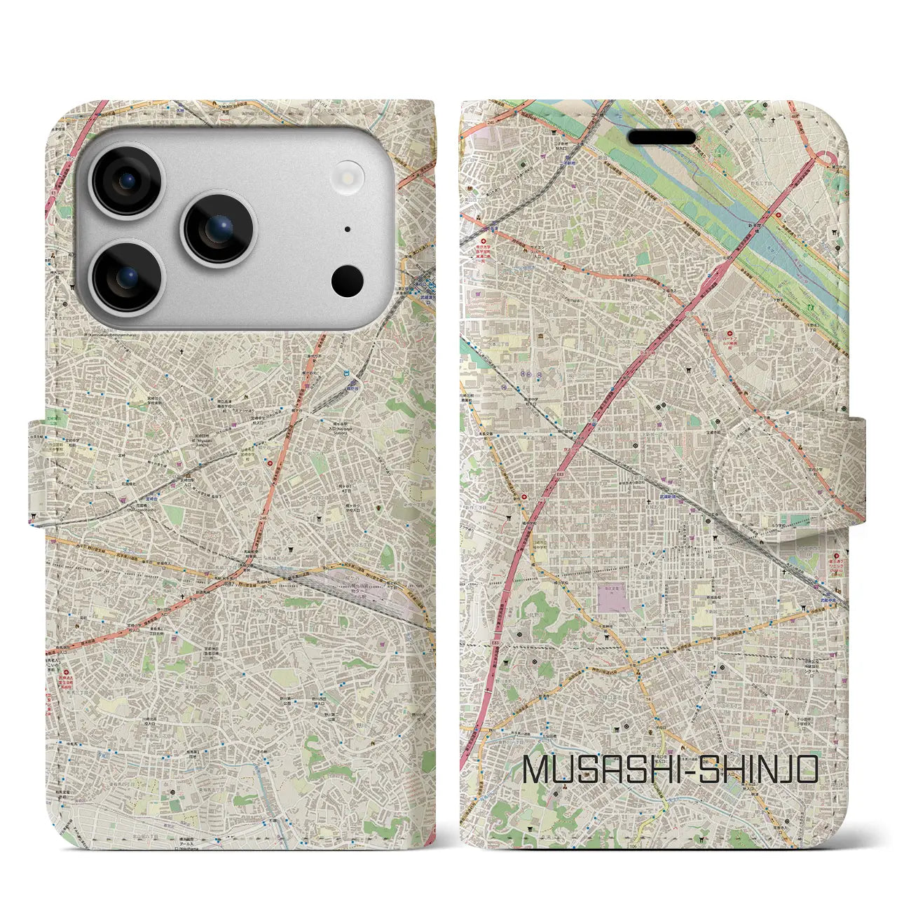 【武蔵新城（神奈川県）】地図柄iPhoneケース（手帳タイプ）