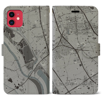 【武蔵浦和（埼玉県）】地図柄iPhoneケース（手帳タイプ）モノトーン・iPhone 11 用