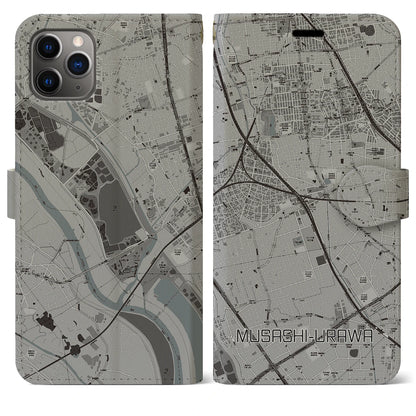 【武蔵浦和（埼玉県）】地図柄iPhoneケース（手帳タイプ）モノトーン・iPhone 11 Pro Max 用