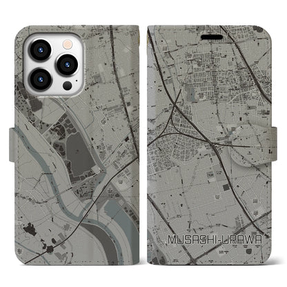【武蔵浦和（埼玉県）】地図柄iPhoneケース（手帳タイプ）モノトーン・iPhone 13 Pro 用